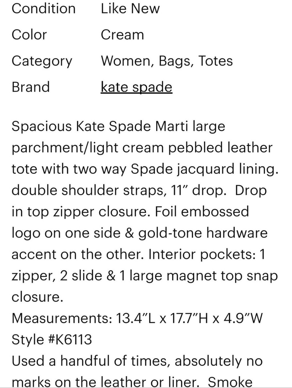 Kate Spade K6113 Large Pebbled Tote - Picture 7 of 9